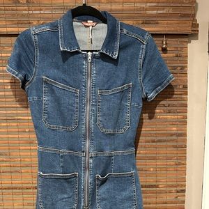 CRVY Lennox Shortsuit, denim romper sold by Free People